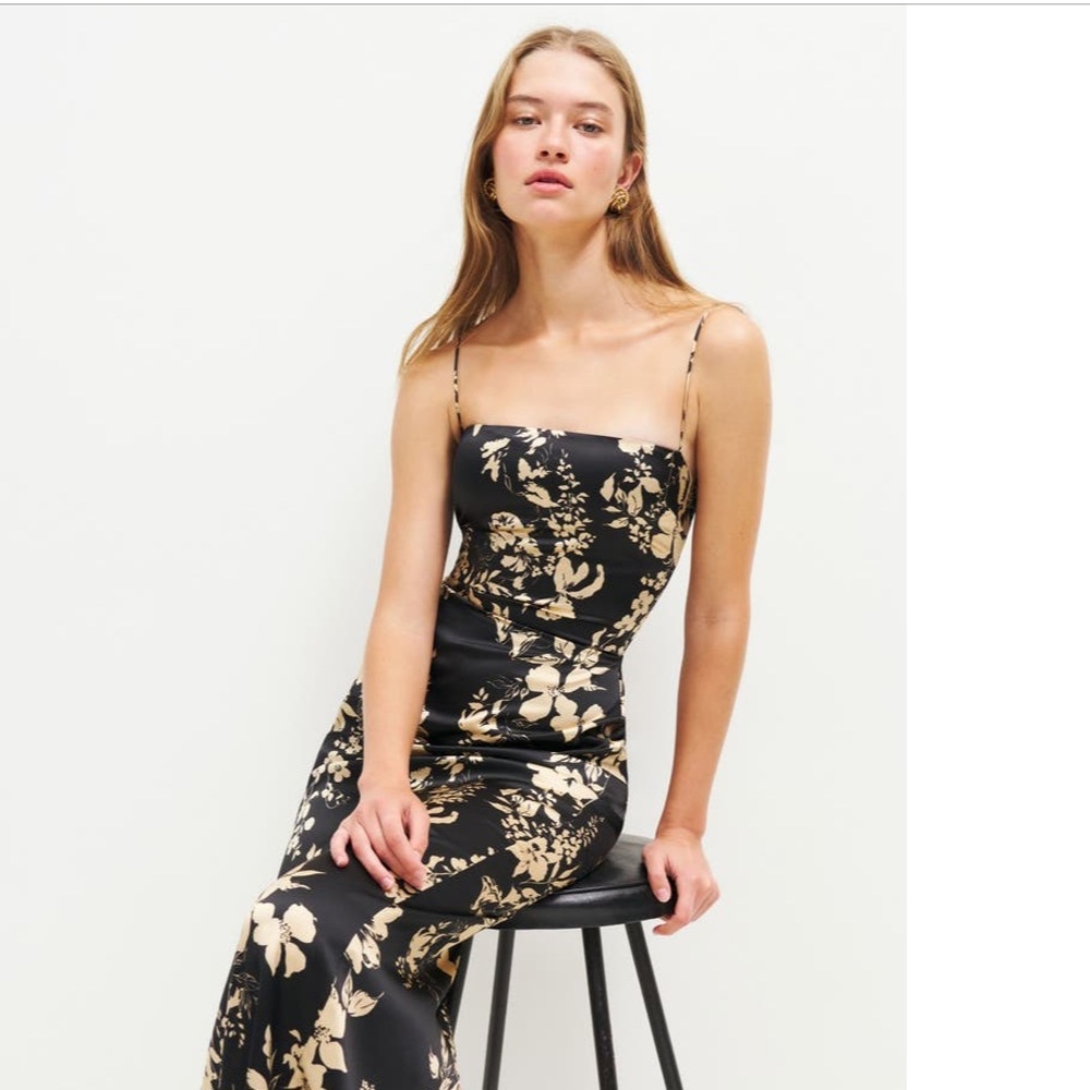 Reformation | Frankie silk slip dress | color Gisele brown & black | nwt size 4